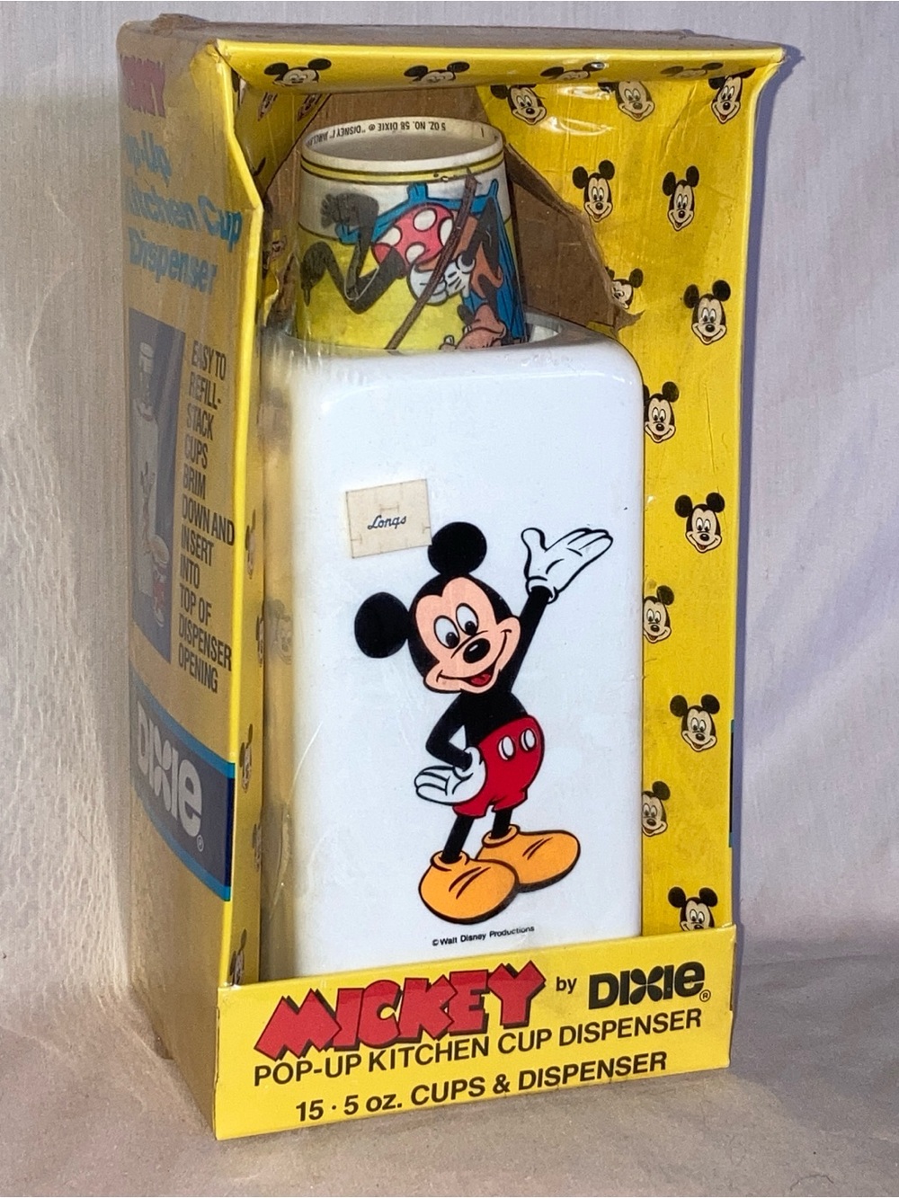 Vintage NIB Mickey Mouse pop-up kitchen cup dispenser Dixie Cup sealed